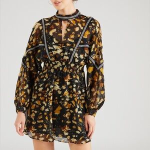 Topshop high neck trim detail mini tea dress in animal print